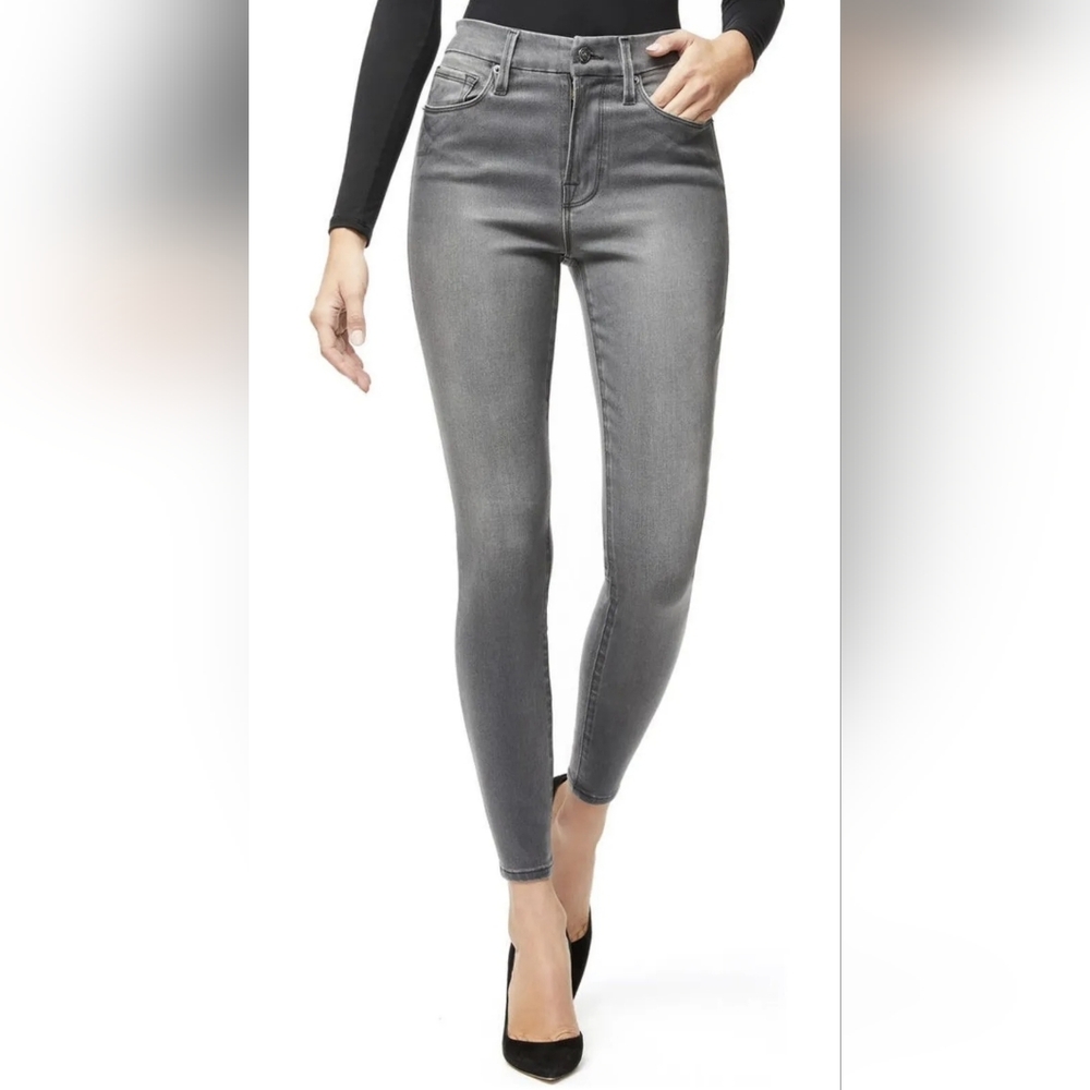 Good American Women's Gray Good Waist Skinny Cropped Jeans Pockets Size 4/27